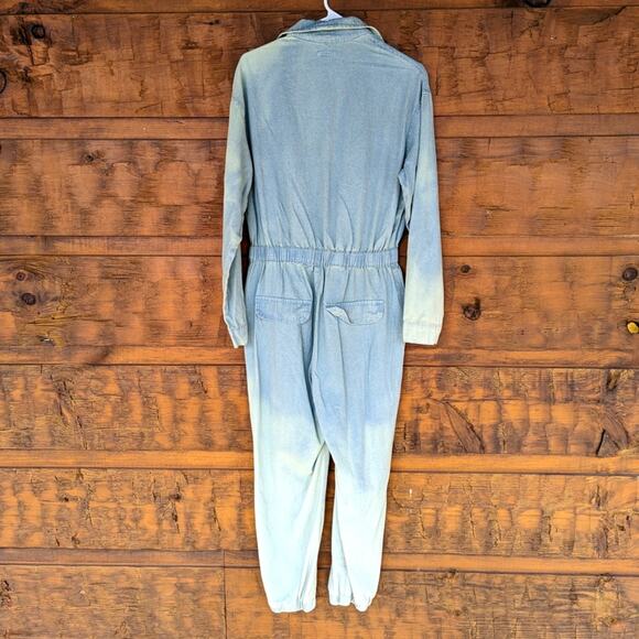 Easel Jumpsuit Women's Size Small Chambray Ombre Zip Long Sleeve - Picture 5 of 9